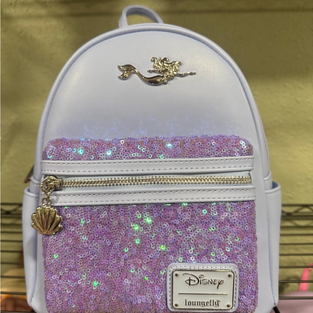 Loungefly Purple and White Glitter Mini Backpack Limited Edition Ariel Sequin